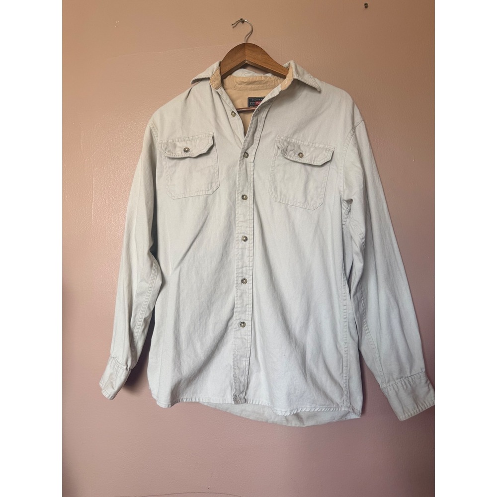 Wrangler Mens S Western Shirt  100% Tan Cotton Button Down Workwear Cowboy